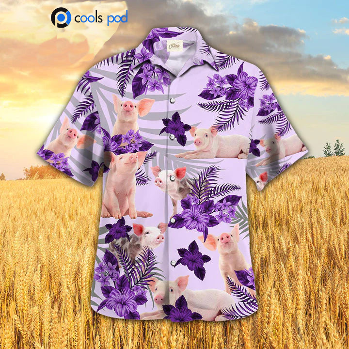 Pig Purple Hibiscus Hawaiian Shirt, Animal Lover Hawaiian Shirt For Adult HO4671