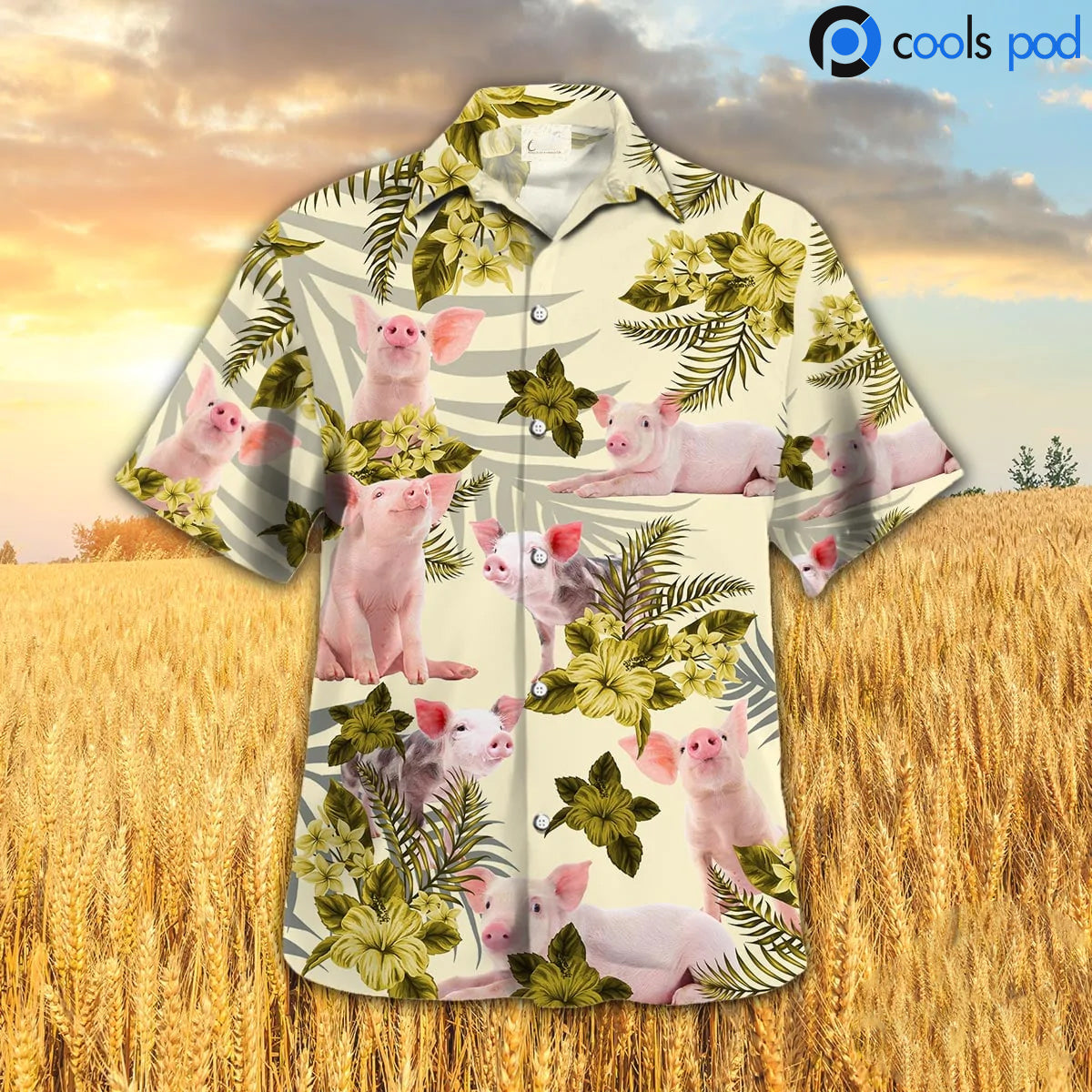 Pig Hibiscus Pattern Hawaiian Shirt, Cute Pig Hawaiian Shirt, Lasfour Farm Hawaii Shirts HO4759