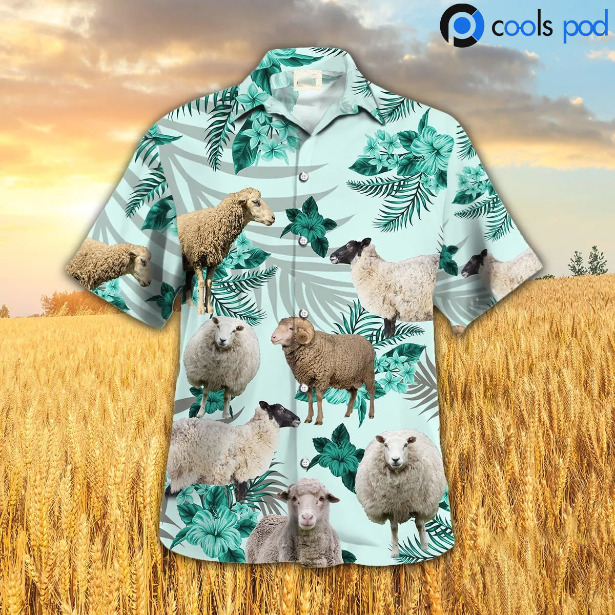 Sheep Hibiscus Green Pattern Hawaiian Shirt, Cute Sheep Hawaiian Shirt For Men Women HO0354