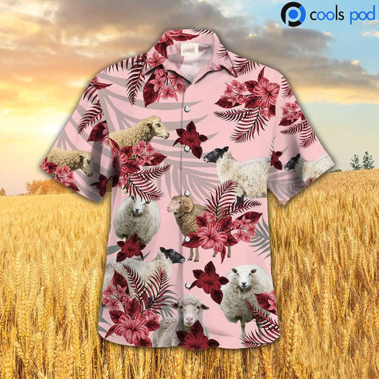 Sheep Hibiscus Red Pattern Hawaiian Shirt, Sheep Premium Hawaiian Shirts For Men Women HO4762