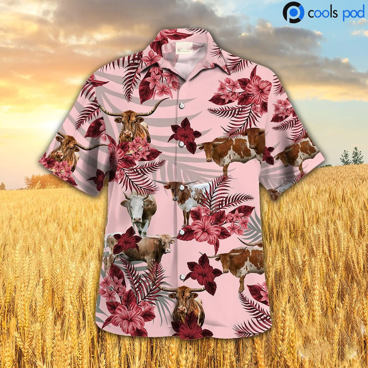 Texas Longhorn Hibiscus Hawaiian Shirt, Red Cow Hawaiian Shirt, Animal Hawaiian Shirt Men Women HO4697