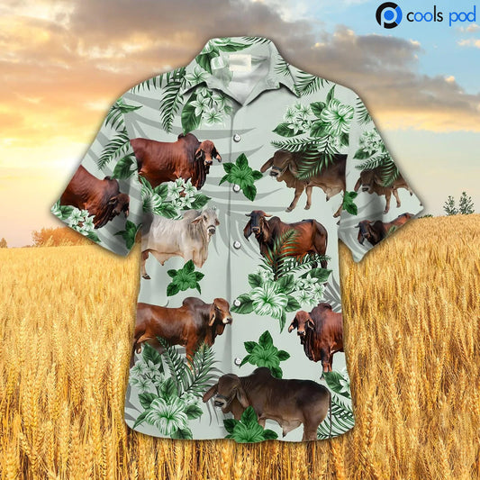 Brahman Hibiscus Hawaiian Shirt, Farm Cow Hawaiian Shirt, Hawaiian Shirt Premium HO4709