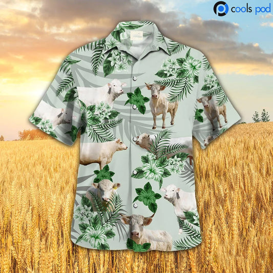 Charolais Hibiscus Hawaiian Shirt, Cow Farm Hawaiian Shirts Men Women HO4707