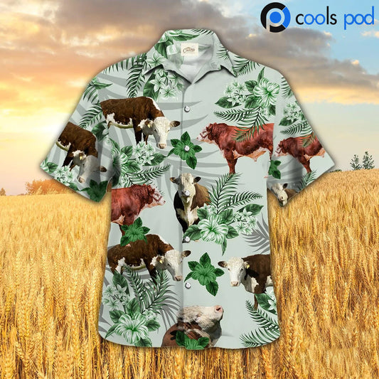 Hereford Hibiscus Hawaiian Shirt, Green Cute Hawaiian Shirts For Men Women HO4685