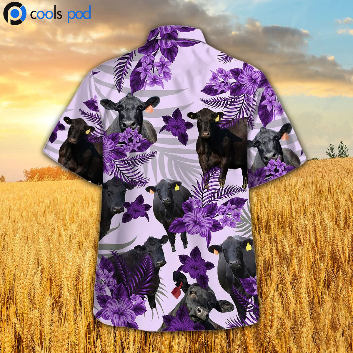 Black Angus Hibiscus Hawaiian Shirt For Men Women, Purple Hawaiian Shirt Short Sleeve For Men Women HO4668