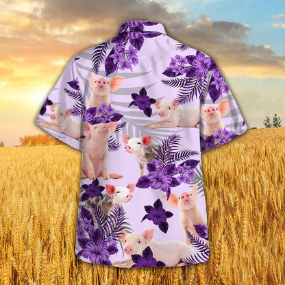 Pig Purple Hibiscus Hawaiian Shirt, Animal Lover Hawaiian Shirt For Adult HO4671