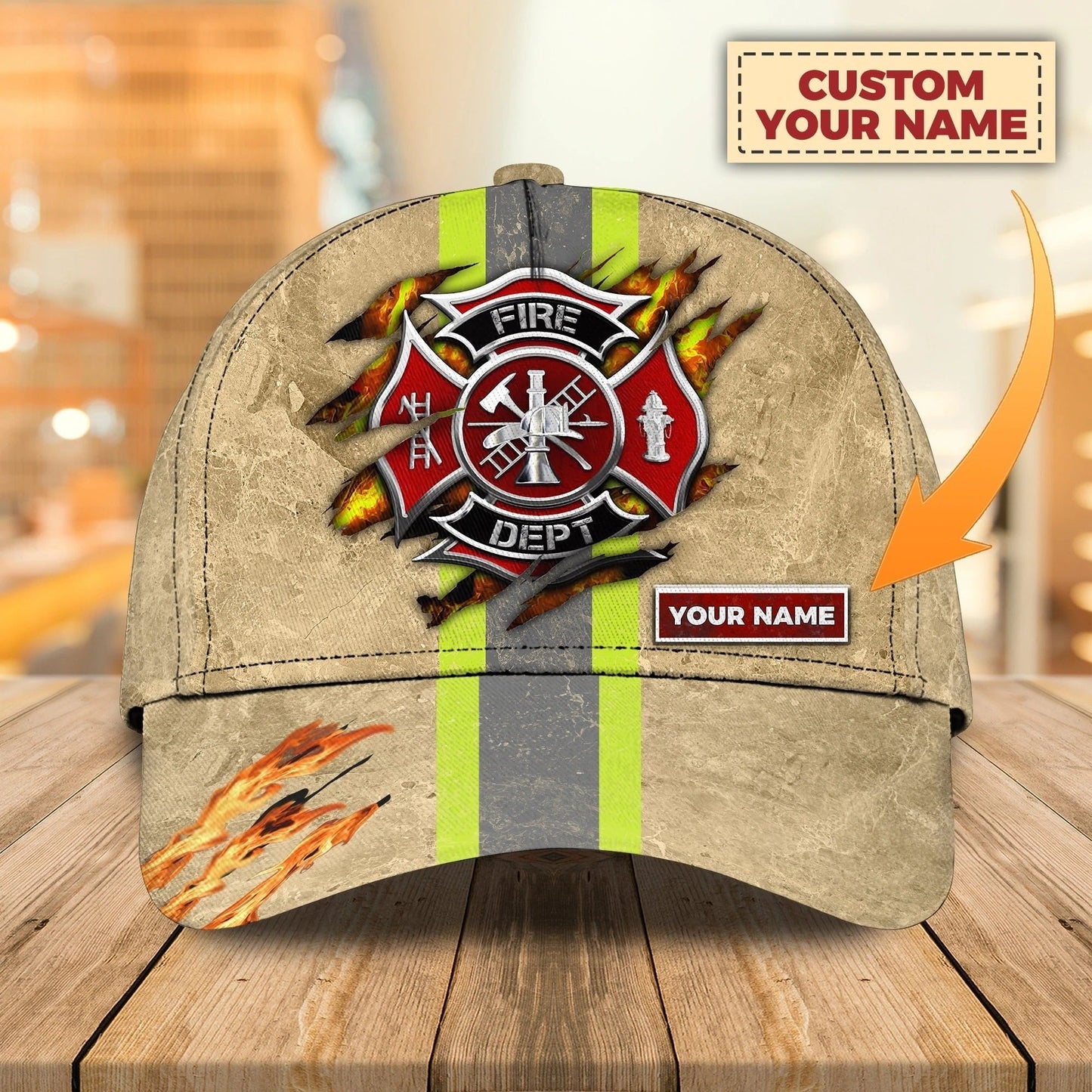 Custom With Name Fire Man Baseball Cap, Classic 3D Full Print Hat Cap For Firefighters CO0409