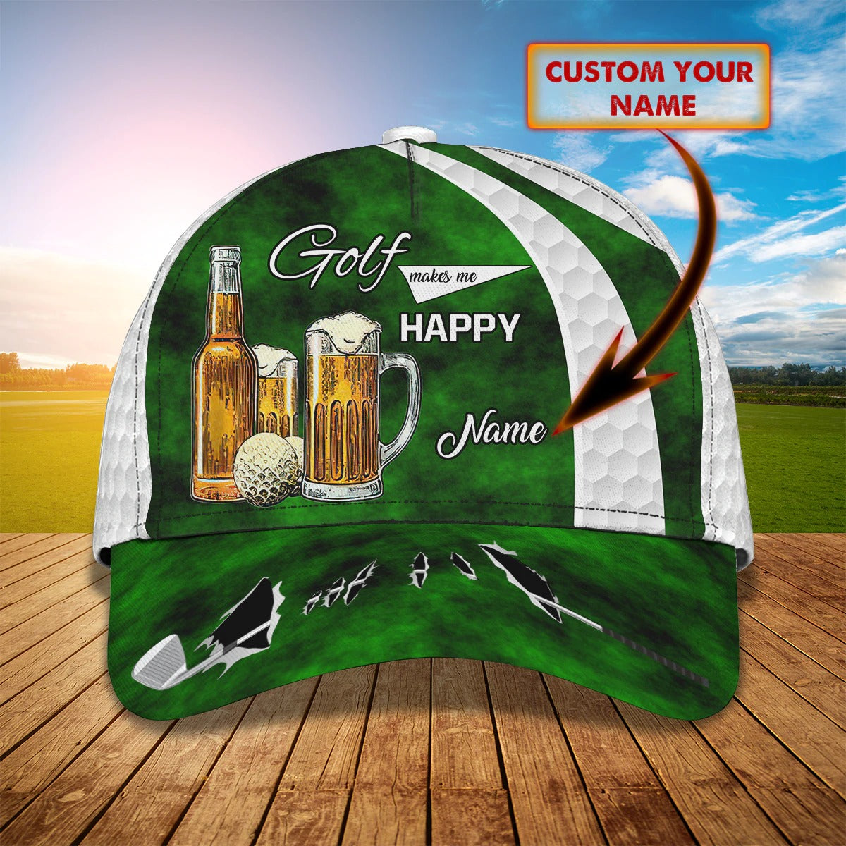 Custom Name Green Cap Golf Woman, Classic 3D Cap Hat For Golfer, Green Golf Cap Hat CO0366