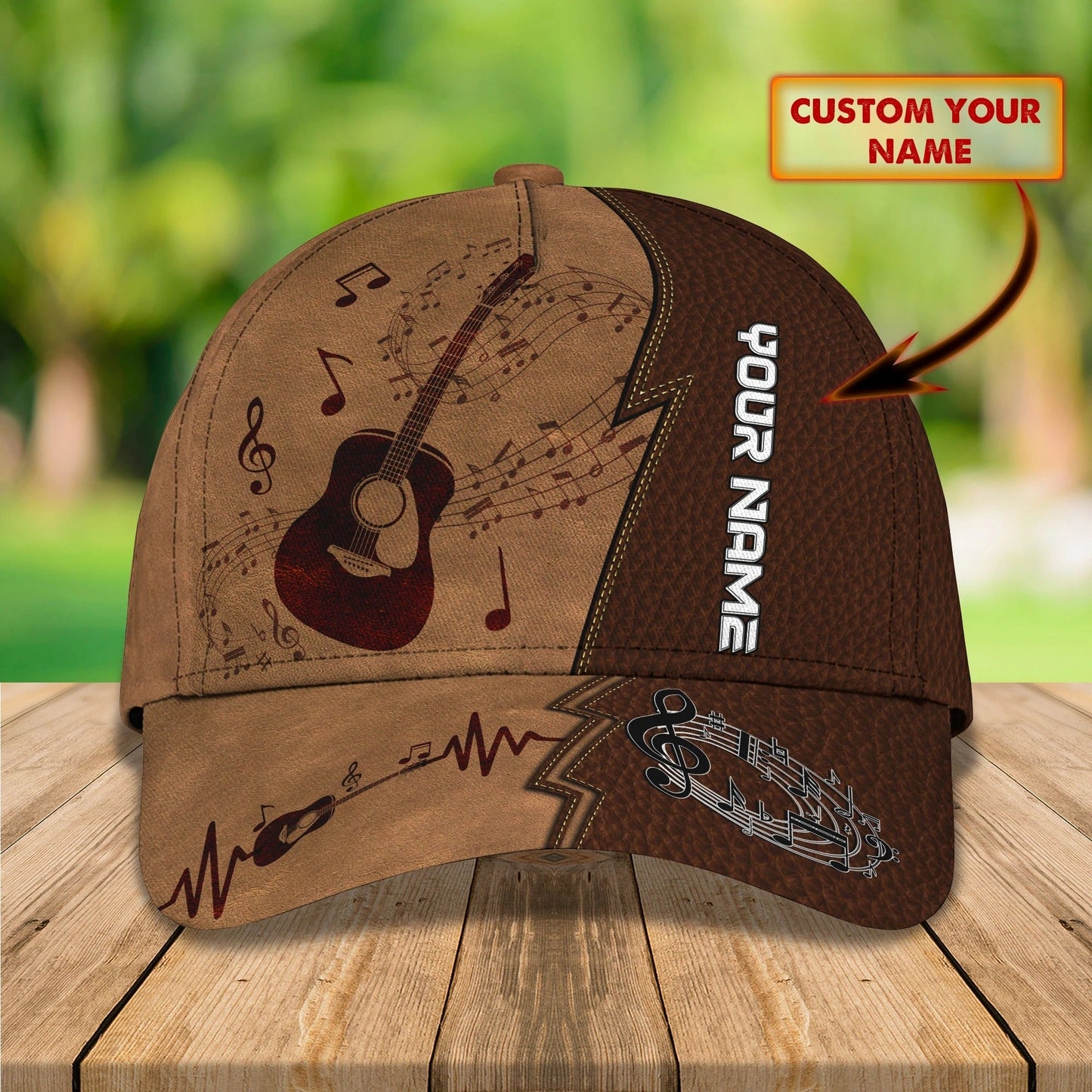 Baseball Guitar Cap Hat For Travel Summer, Guitar Cap Leather Brown Pattern, Best Gift To Guitarist CO0430