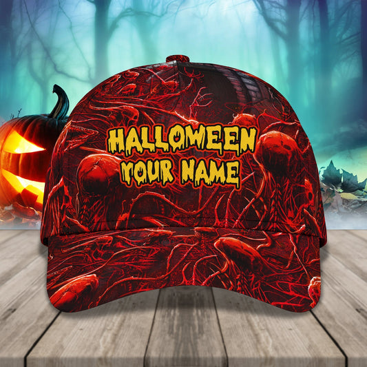 Skull Halloween Hats Custom Name Baseball Cap 3D, Hat with Adjustable Snap For Mens Women CO0996