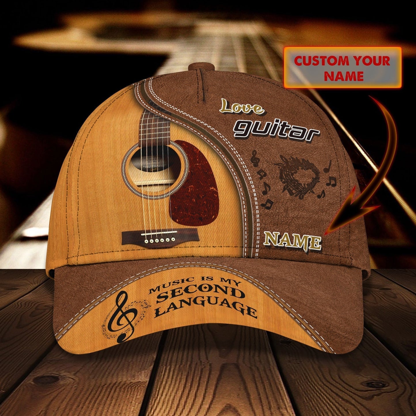 Customized Name Guitar Classic Cap Hat Full Printed For Man And Woman, Guitar Music Creative Baseball 3D Cap CO0429