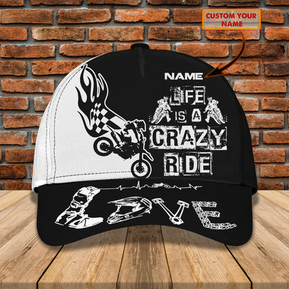 Personalized Motorcycle Racing 3D Full Printed Cap Hat, Life Is A Crazy Ride Baseball Cap Hat CO0561