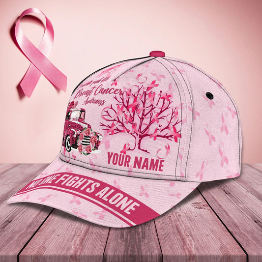 Custom Name Cap Hat For Breast Cancer Women, Breast Cancer Awareness Baseball Cap Hat CO0122