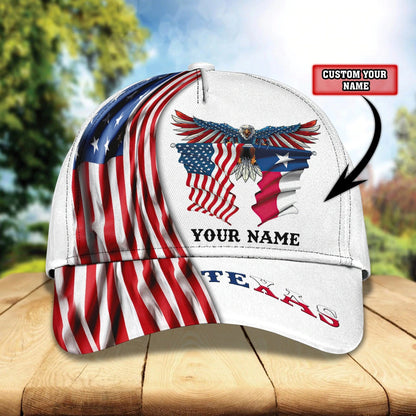 Custom With Name Texas Baseball Cap Hat, American Support Texas 3D Cap Hat, Eagle Texas Cap Hat CO0385