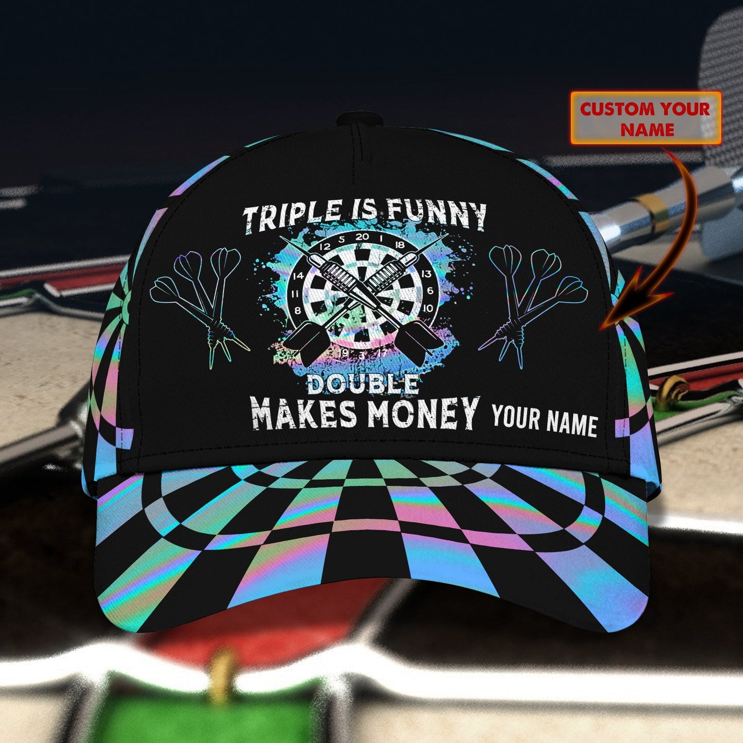 3D All Over Printed Dart Hologram Cap Hat, Triple Is Funny Double Makes Money Dartboard Hat, Gift for Dart Lover CO0087