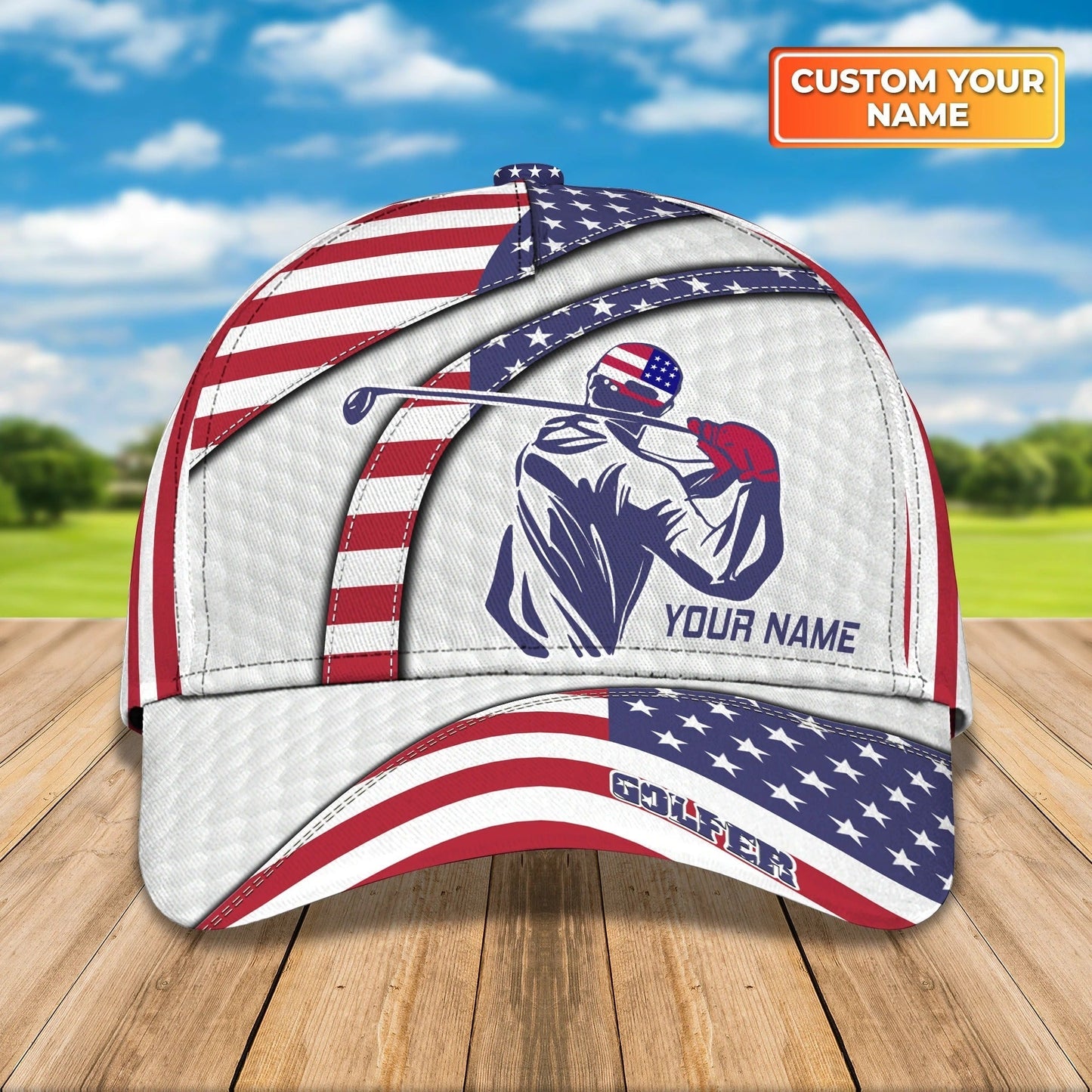 Custom Mens Golf Cap 3D, Full Printed Caps For Golf Mens, Cap For Him, Golf Caps In American Flag CO0345