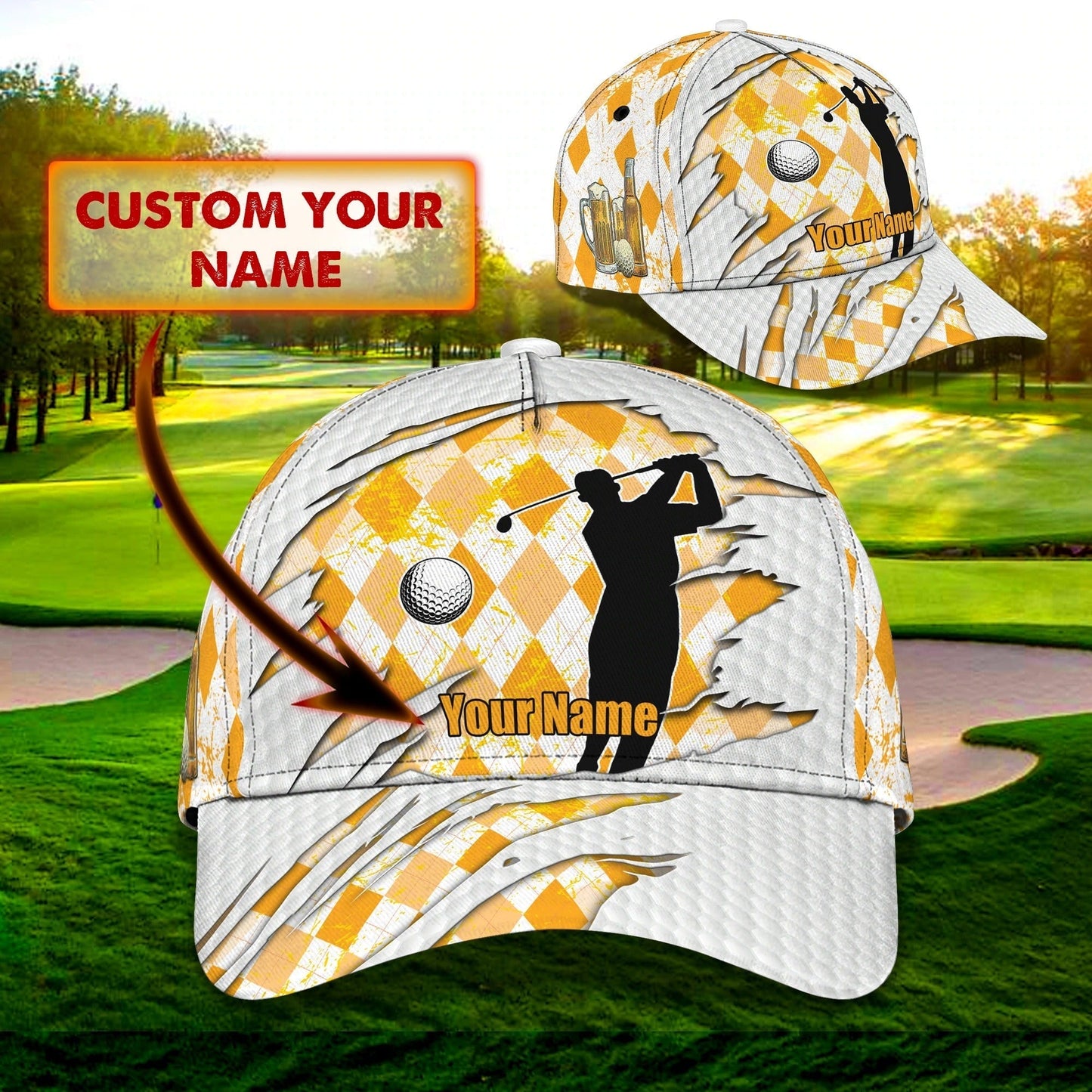 Custom With Name Baseball Cap For Golfer, I Like Golf And Guitar 3D Cap Hat, Golf Hat Mens CO0358