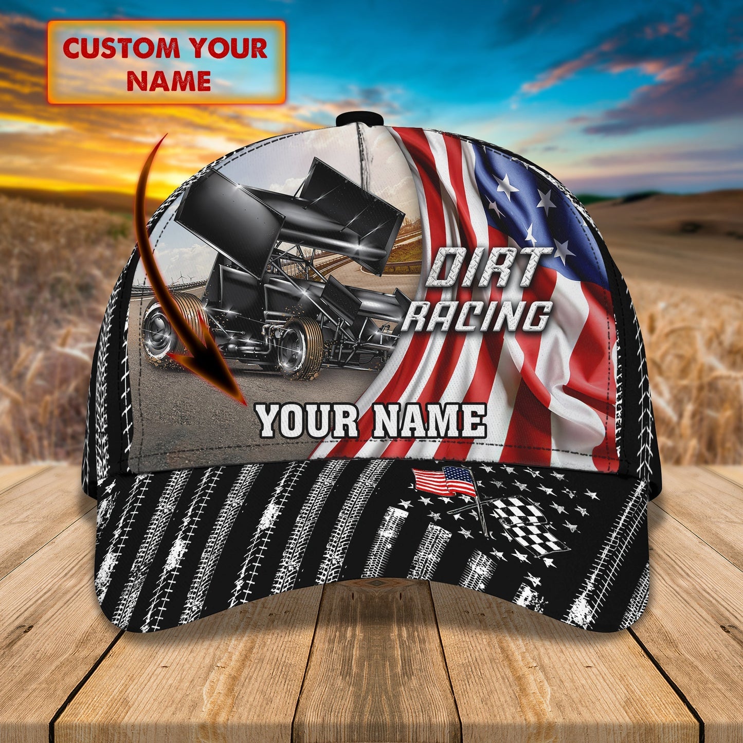 Personalized With Name Dirt Racing 3D Classic Cap Hat, Racing In Usa Flag Baseball Cap Hat CO0559