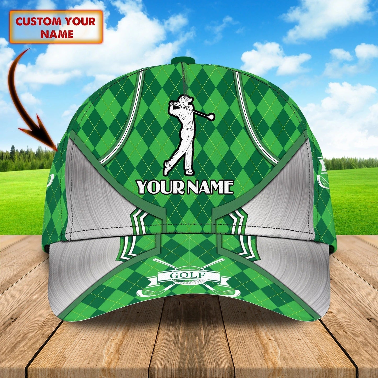 Custom Name Green Cap Golf Woman, Classic 3D Cap Hat For Golfer, Green Golf Cap Hat CO0366