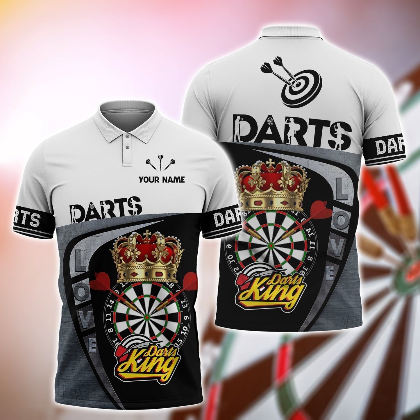 Personalized Love Dart Polo Shirt, Custom Name King Of Dart Shirt, Crown Dart Player DMO0226