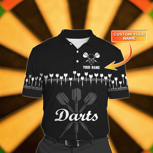 Personalized Name Dart 3D Polo Shirt, Dart Heart Beat Black and White, Uniform Team Dart DMO0224