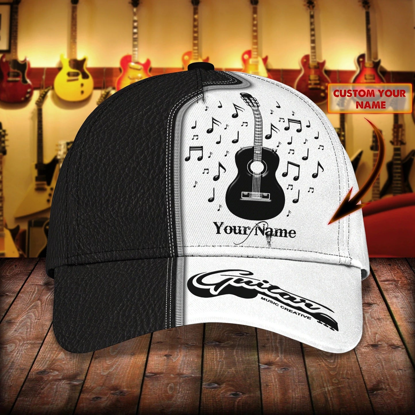 Customized Name Guitar Classic Cap Hat Full Printed For Man And Woman, Guitar Music Creative Baseball 3D Cap CO0429