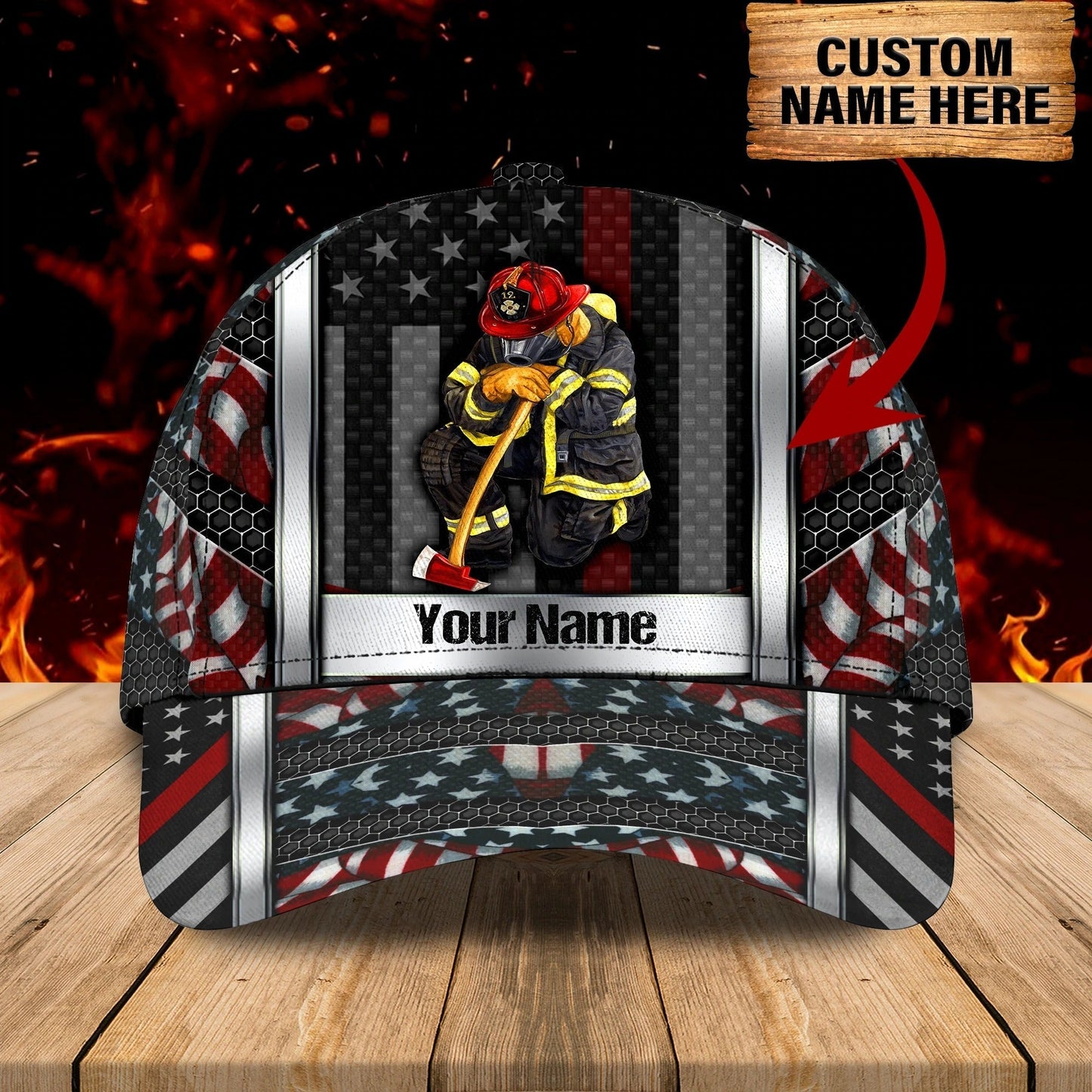 Customized With Name 3D Full Printing Baseball Firefighter Cap Hat, 4Th Of July Fire Man Caps CO0411