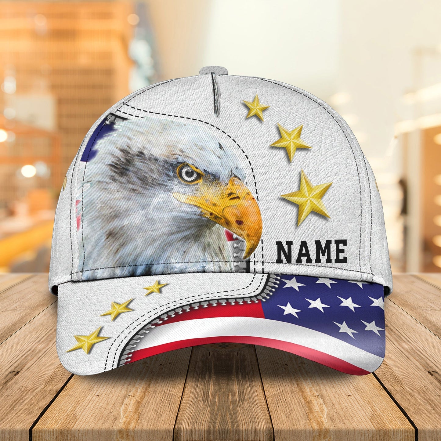 Personalized Eagle American Baseball Cap Hat, White 3D Cap Hat For 4Th Of July, Eagle Usa Cap Hat CO0525