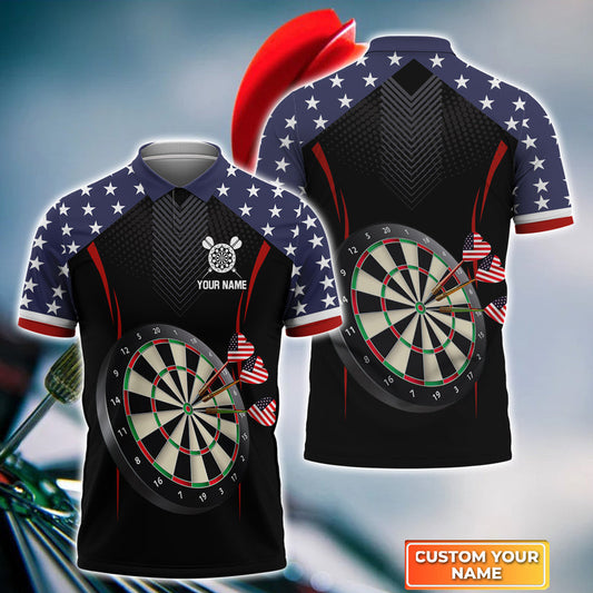 Lasfour USA Flag Darts Personalized Name 3D Polo Shirt, Best Gift for Dart Lovers DMO0081