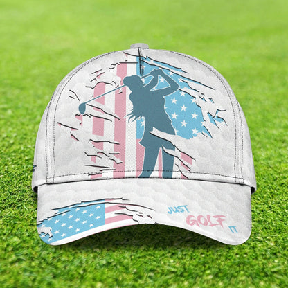 Personalized 3D Full Printed Cap For Girl Love Golf And Dog, 3D Golf Cap Hat For Her CO0375