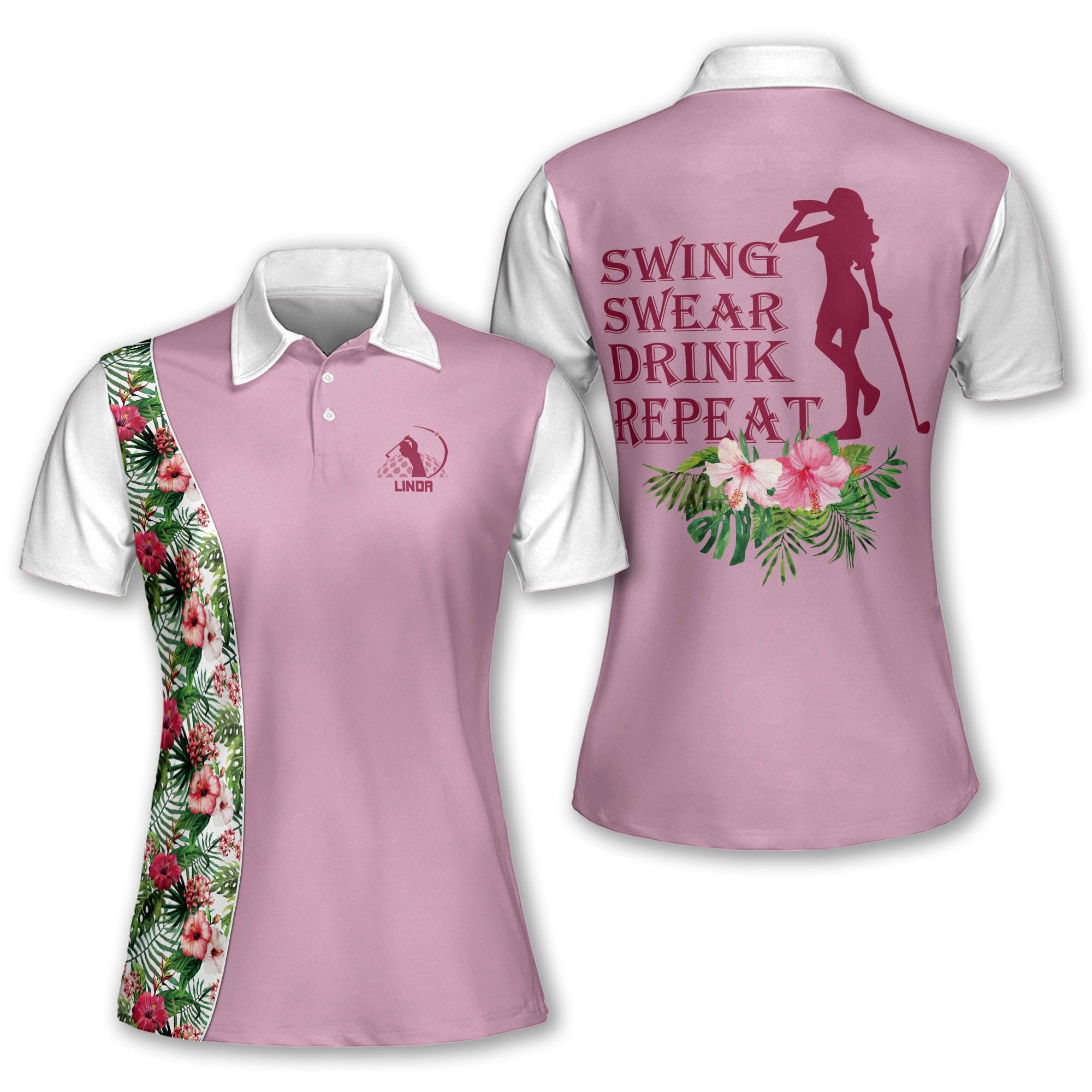 Lasfour Swing Swear Drink Repeat Golf Shirt Funny Golf Shirt For Women Personalized Womens