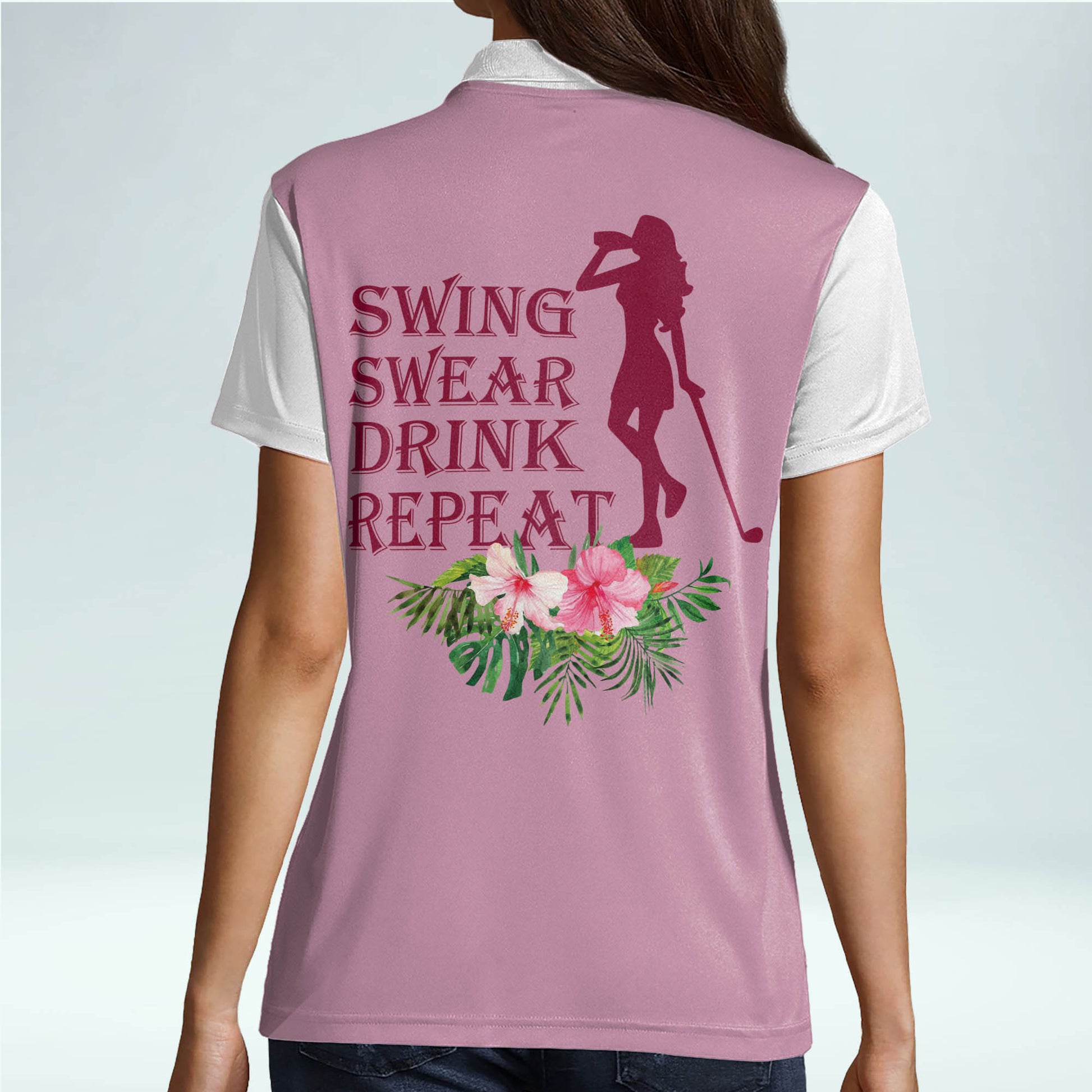 Lasfour Shirt Swear Golf Sleeve Drink Shirts Repeat Swing Women, Personalized Short For Golf Womens Shirt, Golf Funny