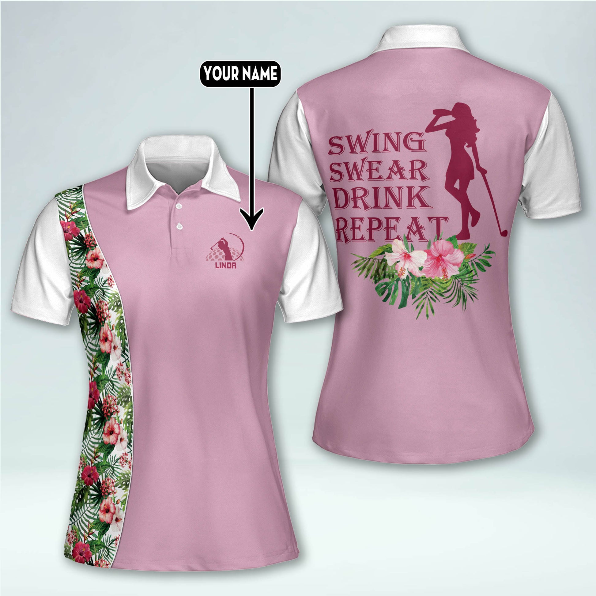 Personalized Golf Short Womens Women, Golf Swear Sleeve Drink Shirt, Repeat Shirt Funny Swing Golf For Lasfour Shirts