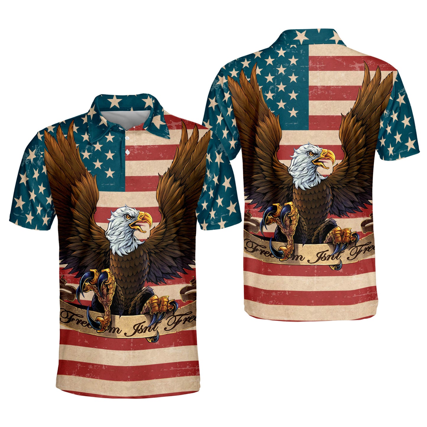 Vintage Freedom Isn't Free American Flag With Eagle Polo Shirt EG0030