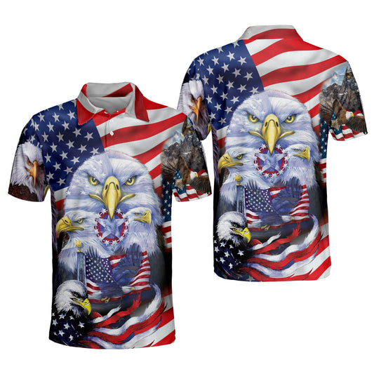 American Colorful Unique Eagle Short Sleeve Polo Shirt For Men EG0023