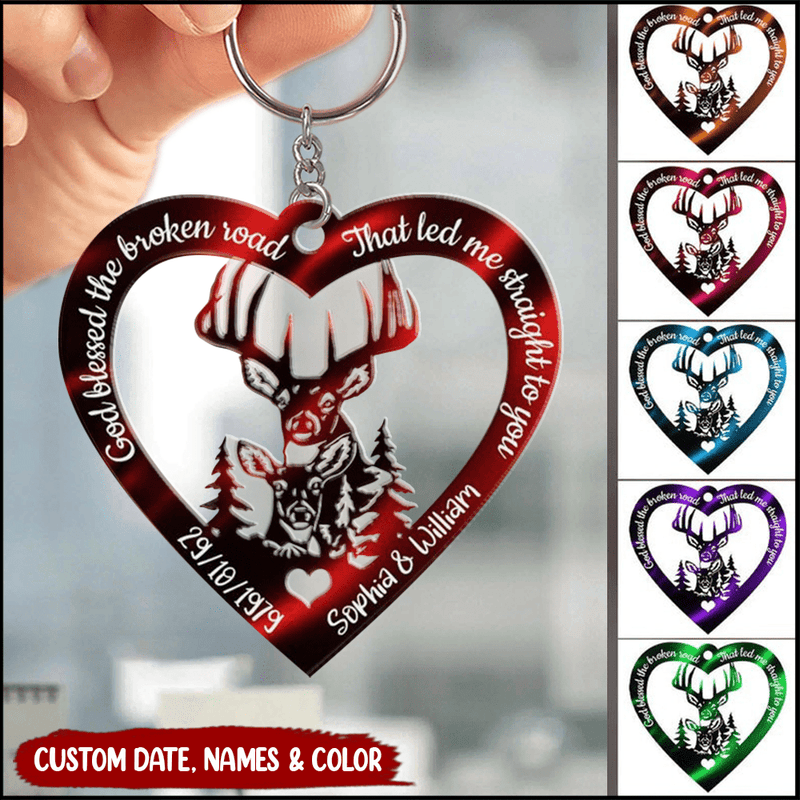 Hologram Heart With Buck And Doe Custom Acrylic Keychain, Personalized Valentine's Day Gift for Him For Her KO0087