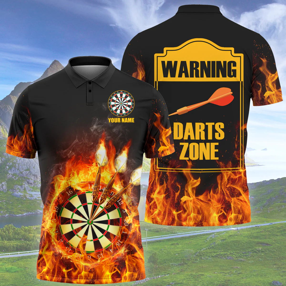 Dartboard and Arrow Warning The Dart Zone Funny Personalized Name Polo Shirt For Darts Player DMO0240