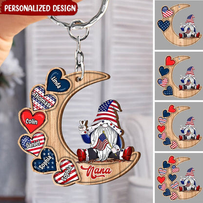 Personalized Gnome Grandma On The Moon With Heart Grandkids 4th Of July Independence Day KO0277