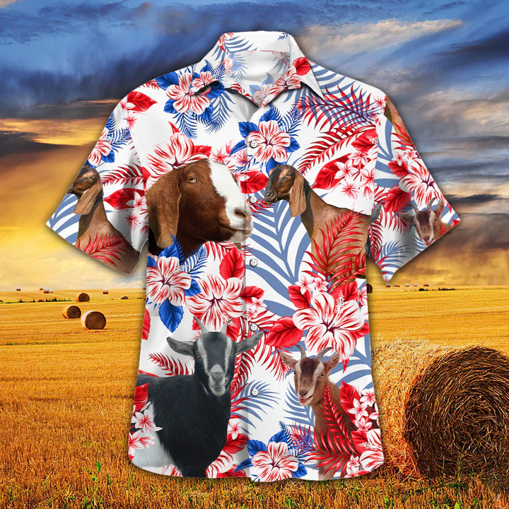 Nubian Goat Lovers American Flag Hawaiian Shirt, Nubian Goat aloha Hawaiian shirt, Hawaiian shirt men, Hawaiian shirt women HO2616