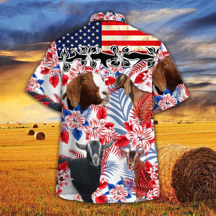 Nubian Goat Lovers American Flag Hawaiian Shirt, Nubian Goat aloha Hawaiian shirt, Hawaiian shirt men, Hawaiian shirt women HO2616