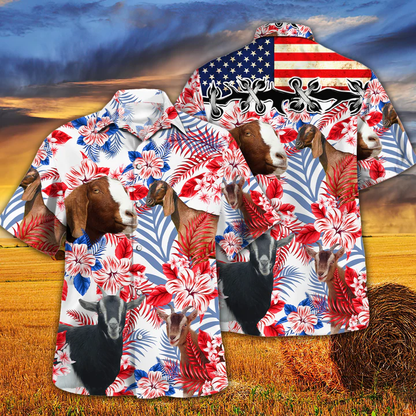 Nubian Goat Lovers American Flag Hawaiian Shirt, Nubian Goat aloha Hawaiian shirt, Hawaiian shirt men, Hawaiian shirt women HO2616