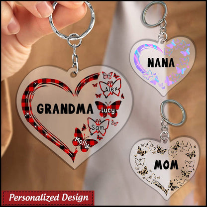 Personalized Leopard Checkered Rainbow Patterns Mom Grandma Heart Butterfly Acrylic Keychain KO0281