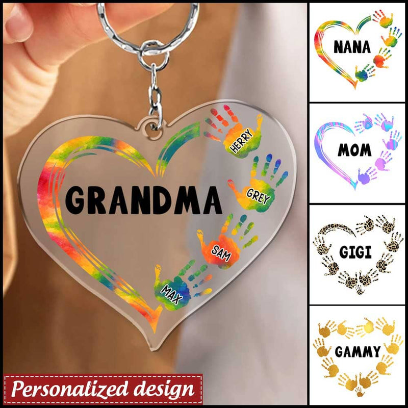 Personalized Heart Hand Print Grandma Nana Mom Acrylic Keychain KO0279