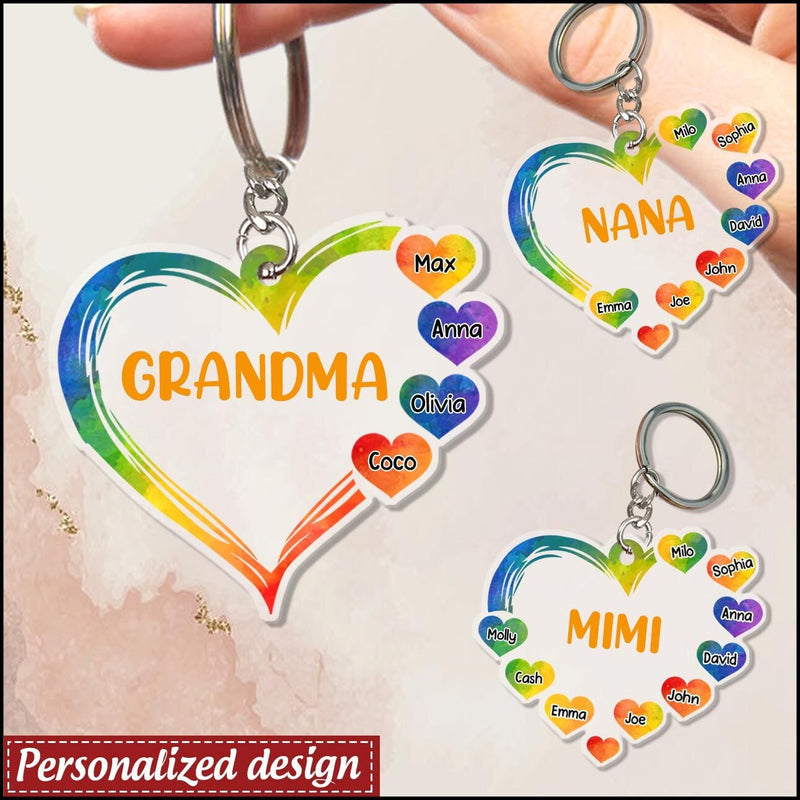 Personalized Heart Grandma Nana Rainbow Acrylic Keychain KO0282