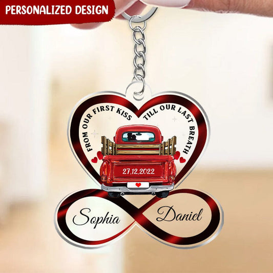 Heart Infinity Red Truck, From Our First Kiss Till Our Last Breath Personalized Acrylic Keychain, Red Truck Gift KO0099