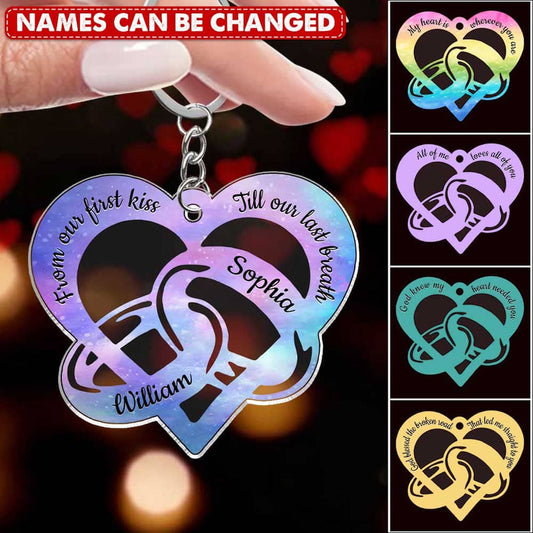 Colorful From Our First Kiss Till Our Last Breath Couple Rings Personalized Acrylic Keychain KO0097