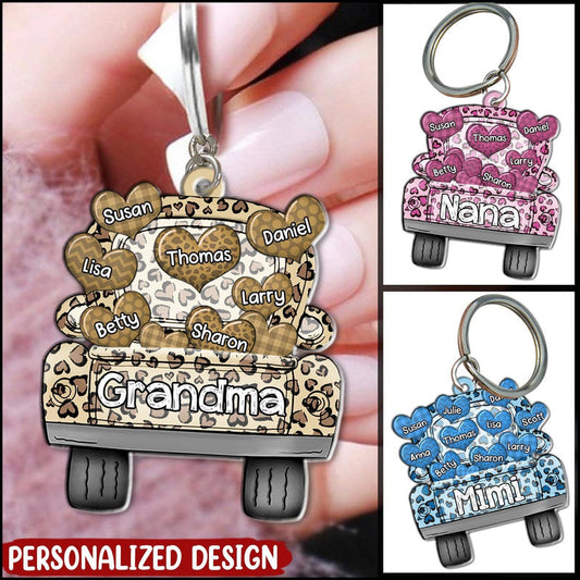 Colorful Leopard Truck Grandma Mom Little Heart Kids, Perfect Valentine's Day Personalized Keychain KO0295