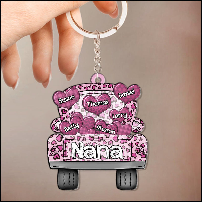 Colorful Leopard Truck Grandma Mom Little Heart Kids, Perfect Valentine's Day Personalized Keychain KO0295