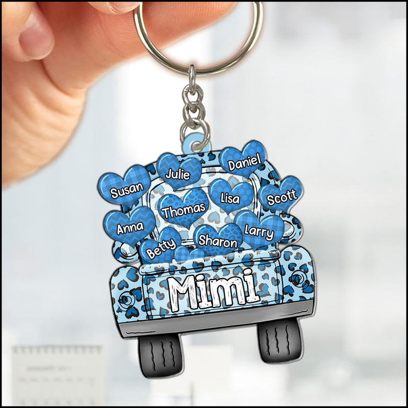 Colorful Leopard Truck Grandma Mom Little Heart Kids, Perfect Valentine's Day Personalized Keychain KO0295