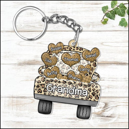 Colorful Leopard Truck Grandma Mom Little Heart Kids, Perfect Valentine's Day Personalized Keychain KO0295